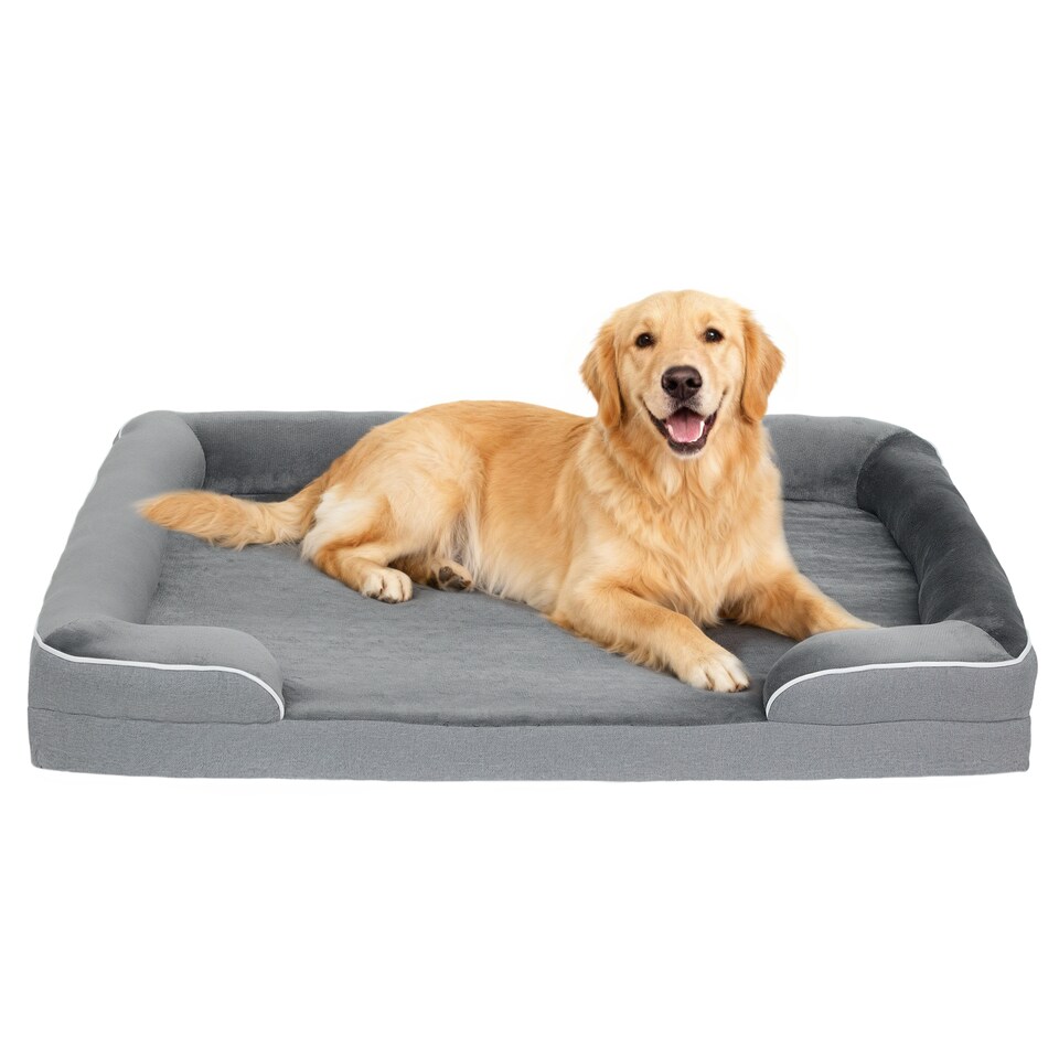 image 1 of PawHut Dog Sofa Bed, Washable Soft Plush Pet Bed with Removable Flannel Cover and Non-Slip Bottom, Anti-Anxiety for Cats, Small, Medium and Large Dogs, 112 x 80 x 16.5 cm, Grey | Grey | L