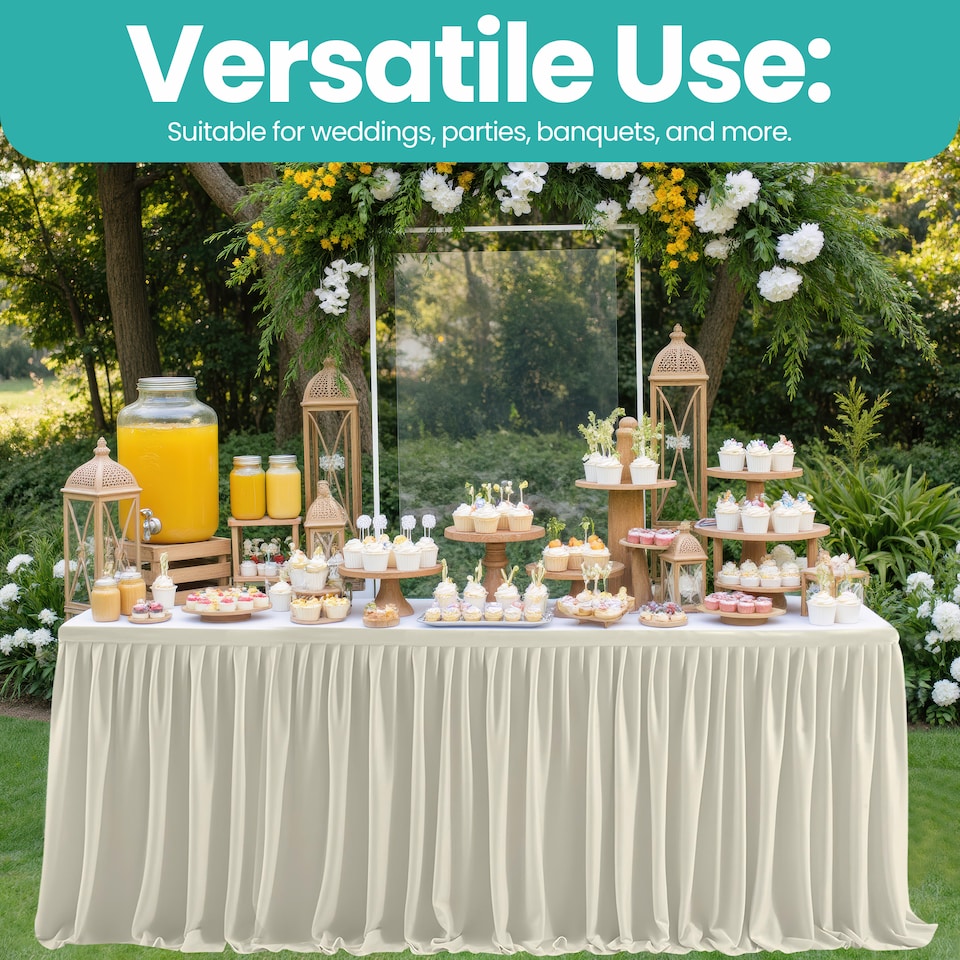 image 1 of Pleated Rectangle Polyester Table Skirt, Decoration Tableware - 21 Feet