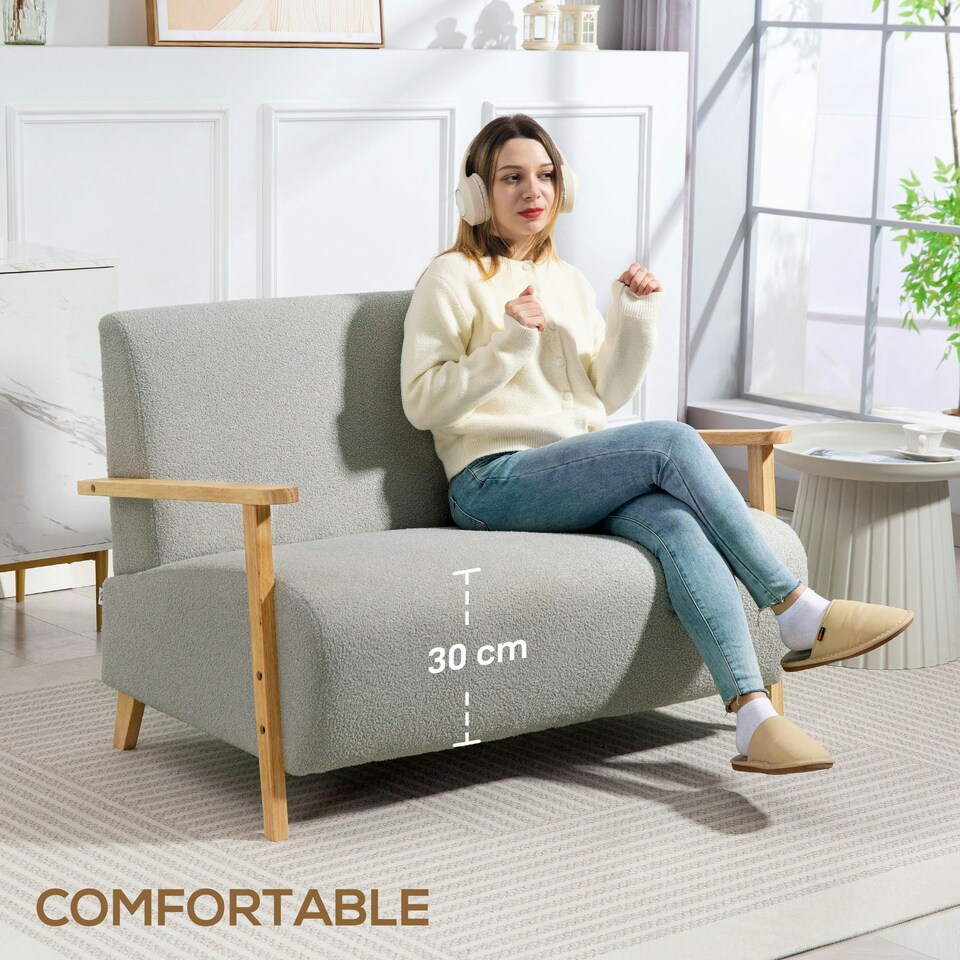 image 1 of HOMCOM 2 Seater Sofa, Fabric Modern Loveseat for Living Room, Grey Grey