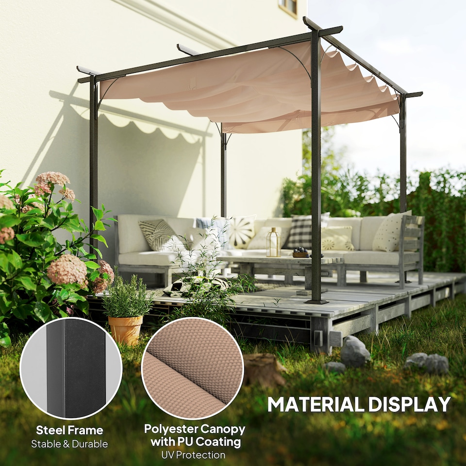 image 1 of Outsunny 3x3m Outdoor Pergola Metal Gazebo Porch Awning Retractable Canopy