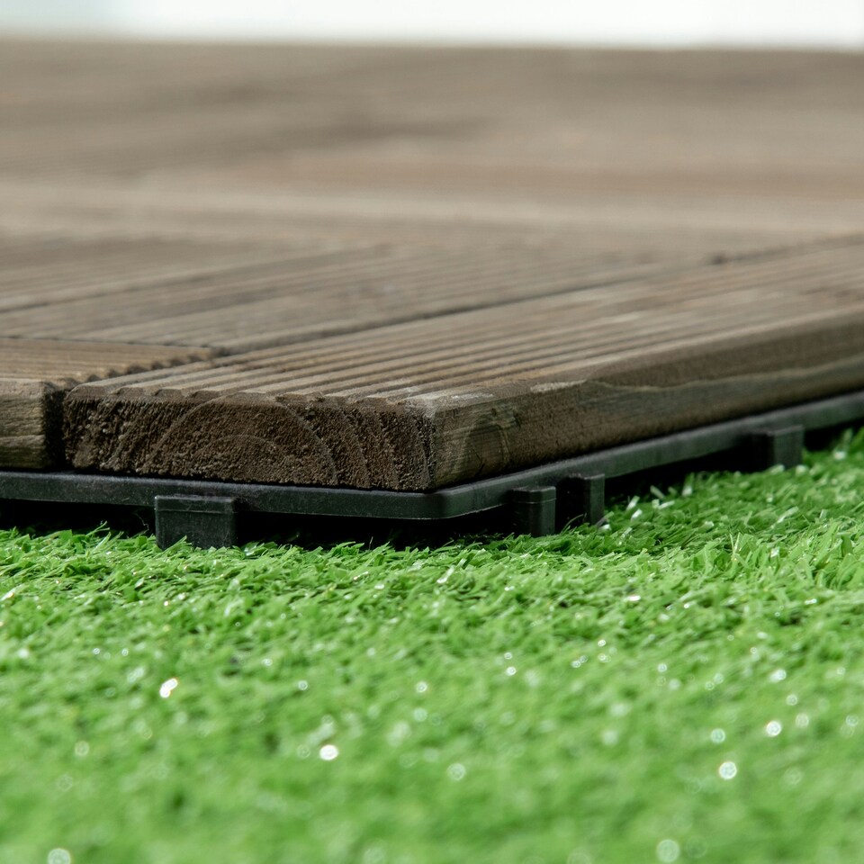 image 1 of Outsunny 27 Pcs Wooden Interlocking Decking Tiles, 30 x 30 cm per piece, Grey