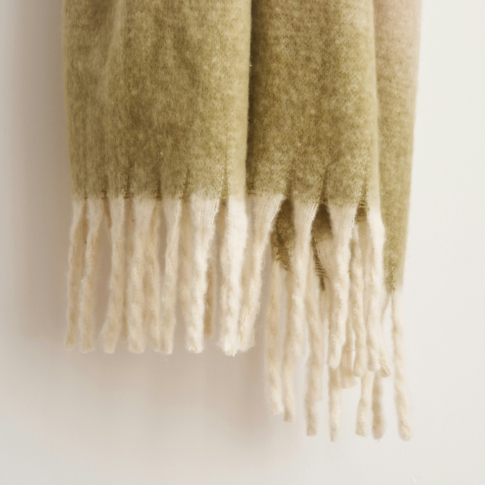 image 1 of Ombre Faux Mohair Throw - Soft, Stylish, Fringed Blanket Green