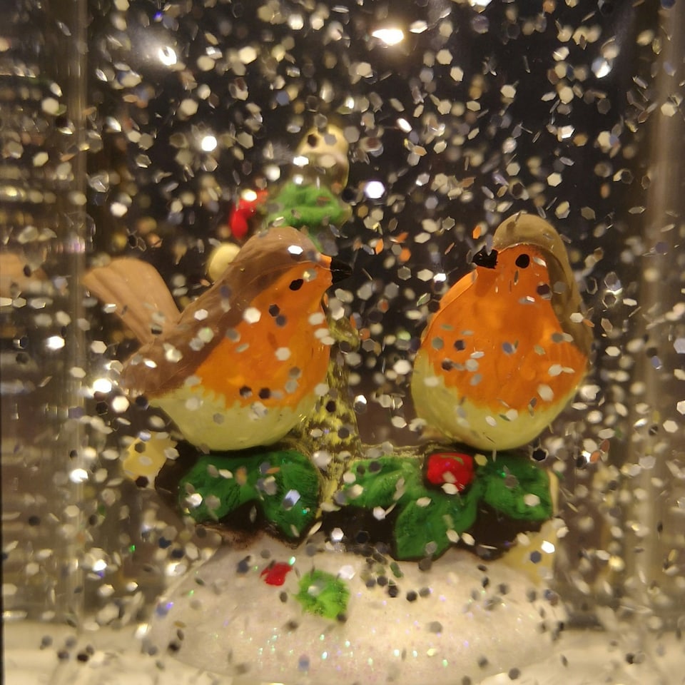 image 1 of 21cm Battery Operated Christmas Robin Scene Glitter Water Spinner Lantern Decoration