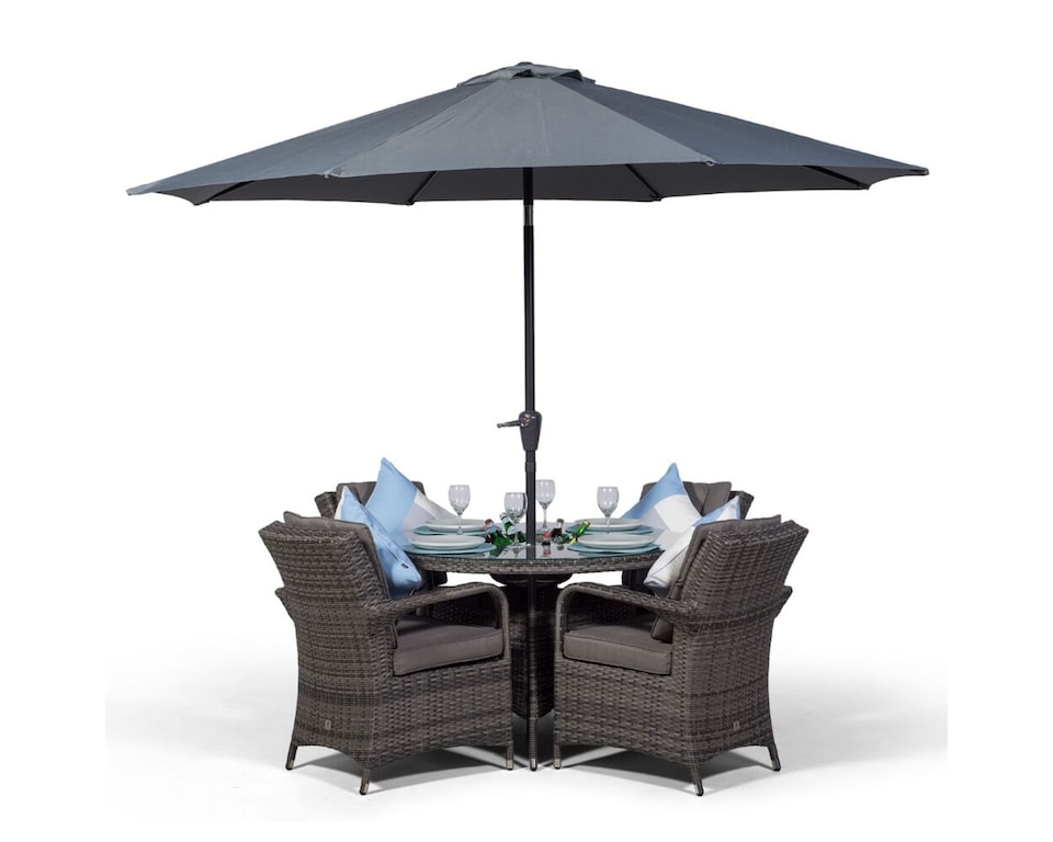 image 1 of Arizona Round 4 Seater Patio Dining Set with Ice Bucket Drinks Cooler | Grey | Grey