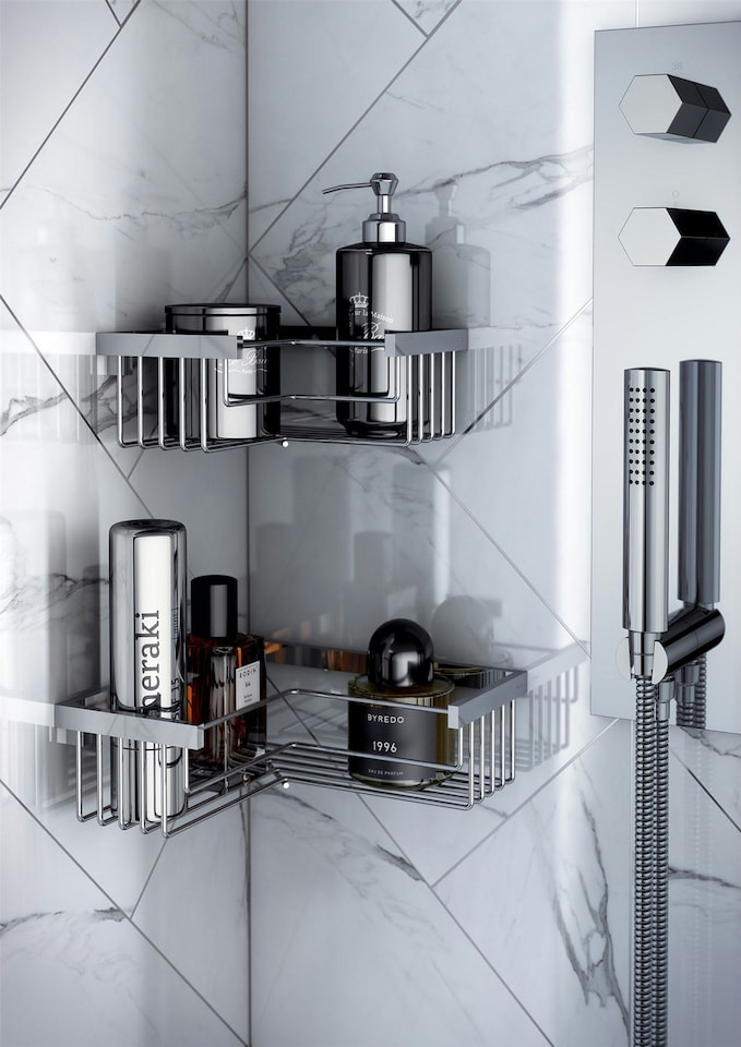 image 1 of Cosmic Soap Dish Wall-Mounted Corner Rack with Durable for Bathroom, Light Grey