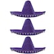 image 2 of Pack of 3 Purple Mexican Sombrero with Pom Pom Edging Purple | One Size