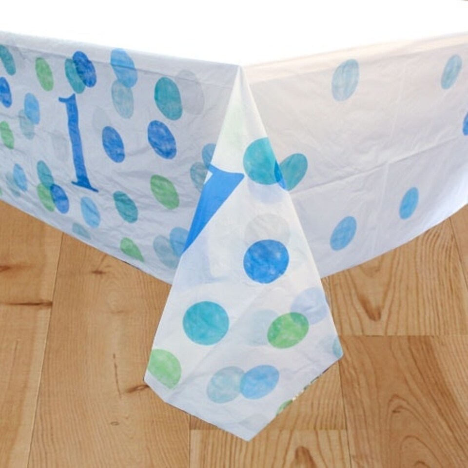 First Birthday Boy Blue Dots Plastic Tablecover 213cm x 137cm