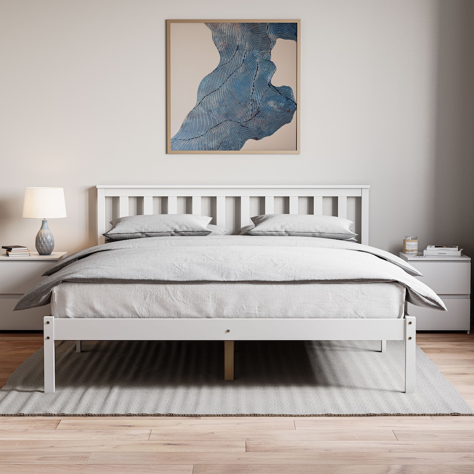 image 1 of Vida Designs Milan 5ft King Size Bed Wood Frame, Low Foot End, White, 150 x 200cm