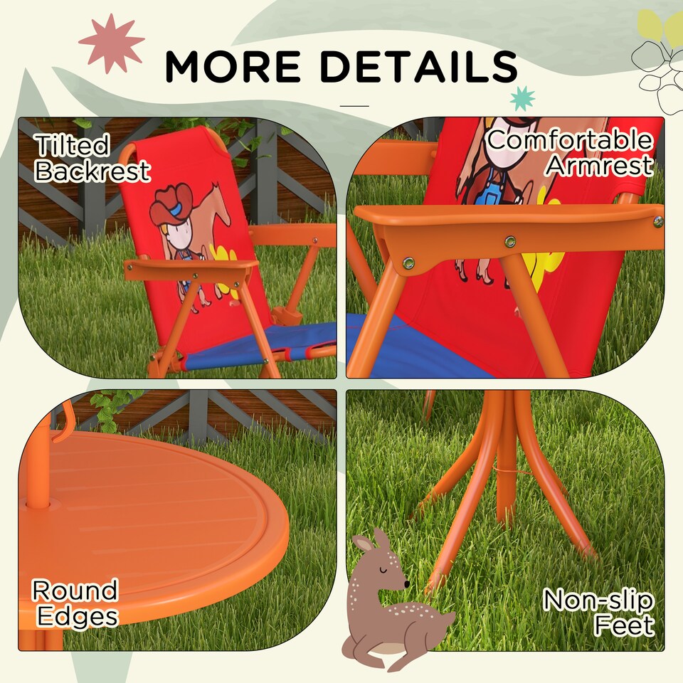 image 1 of Outsunny Kids Bistro Table and Chair Set w Cowboy Theme, Adjustable Parasol