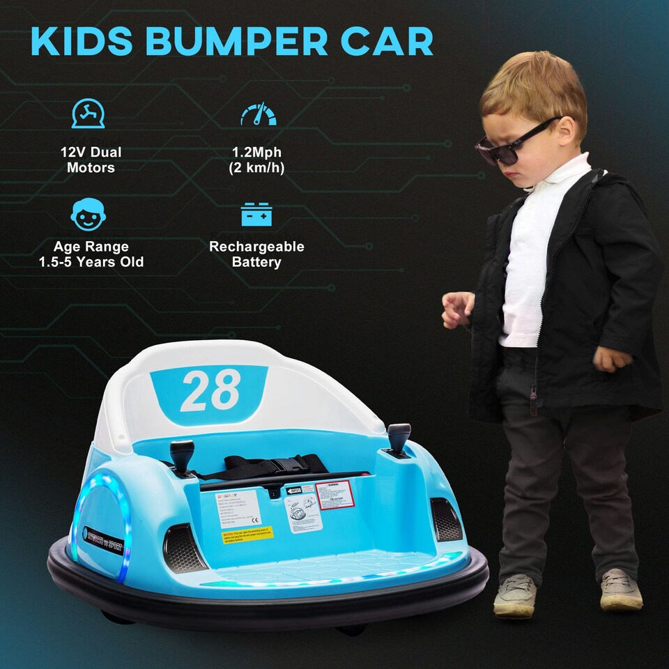 image 1 of AIYAPLAY 360° Rotation 12V Kids Bumper Car w/ Remote Control, Light Blue