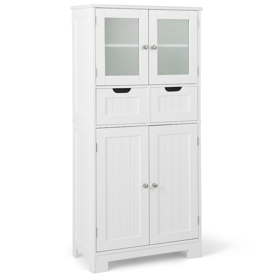 image 1 of COSTWAY Bathroom Storage Cabinet Wood Storage Organizer White