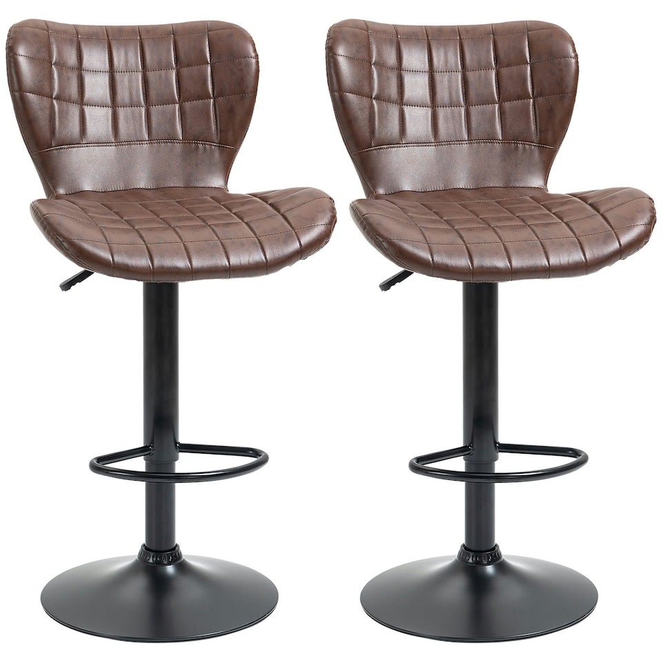 image 1 of HOMCOM Bar Stools Set of 2 Adjustable Height Swivel PU Leather Bar Chairs Brown