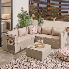OHS Tuscany 5 Seater Rattan Garden Sofa Set Patio Table L Shape Settee | Bronze | Natural