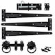 image 1 of Garden Side Gate Fixing Kit 3x Tee Hinges Ring Latch & Brenton Bolt Set Black Powder Coated