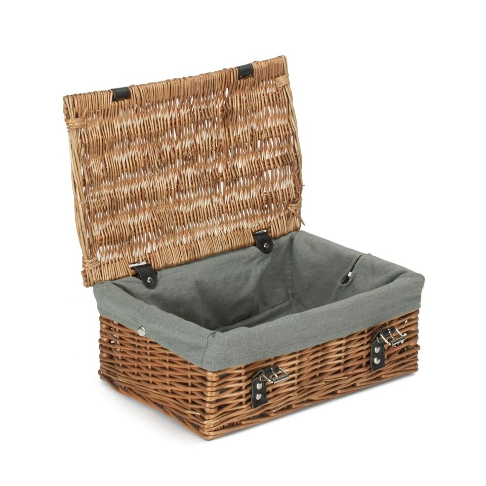 image 1 of 35cm Double Steamed Wicker Picnic Basket with Lining White | White | One Size