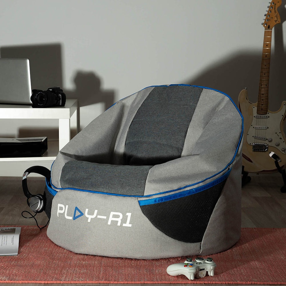image 1 of PLAY-R1 Alpha Kids Gaming Bean Bag Chair Grey Video Gaming Bean Bags | Grey | Grey | 1