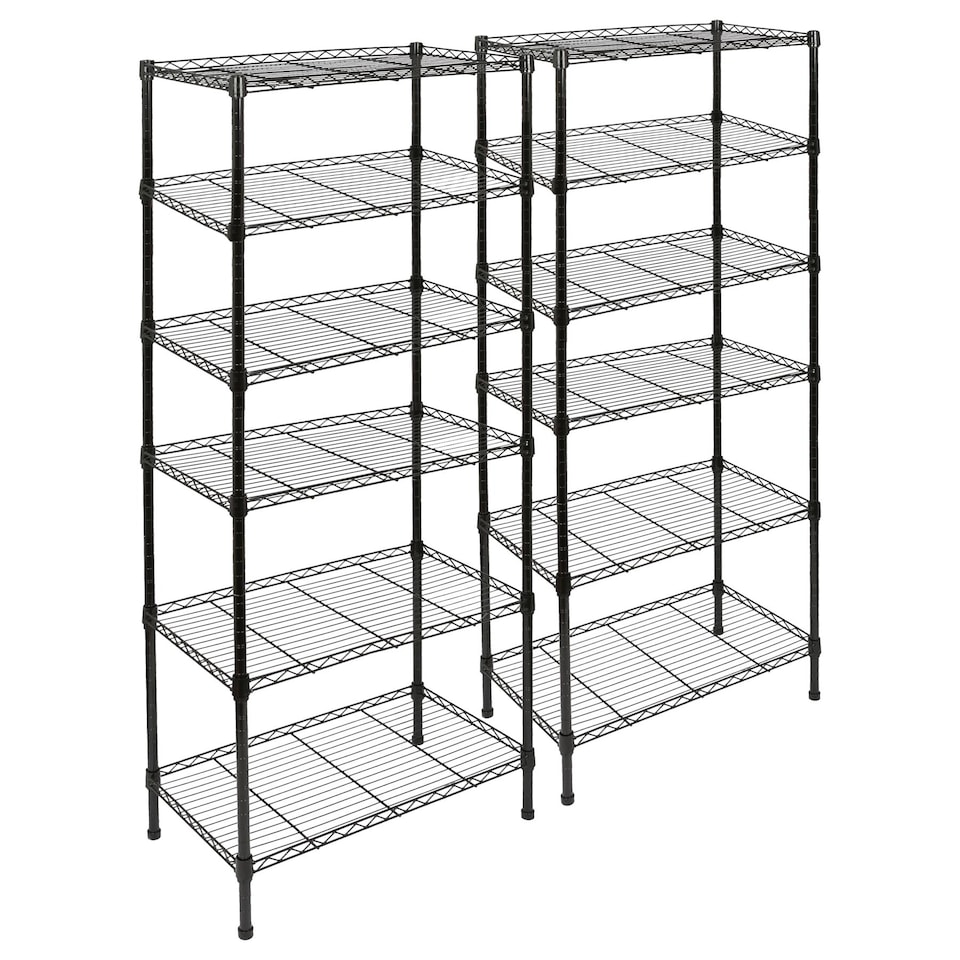 image 1 of Harbour Housewares Adjustable Wire Shelving Units - 6 Tier - Black - Set of 2