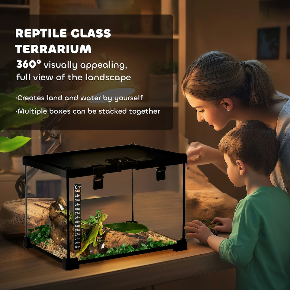 image 1 of PawHut Glass Reptile Terrarium Habitats for Lizards, Frogs, Snake 30 x 30 x 20cm