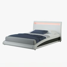 Neptune LED Lights Headboard Gaming Style White Faux Leather Bed Frame (Double)