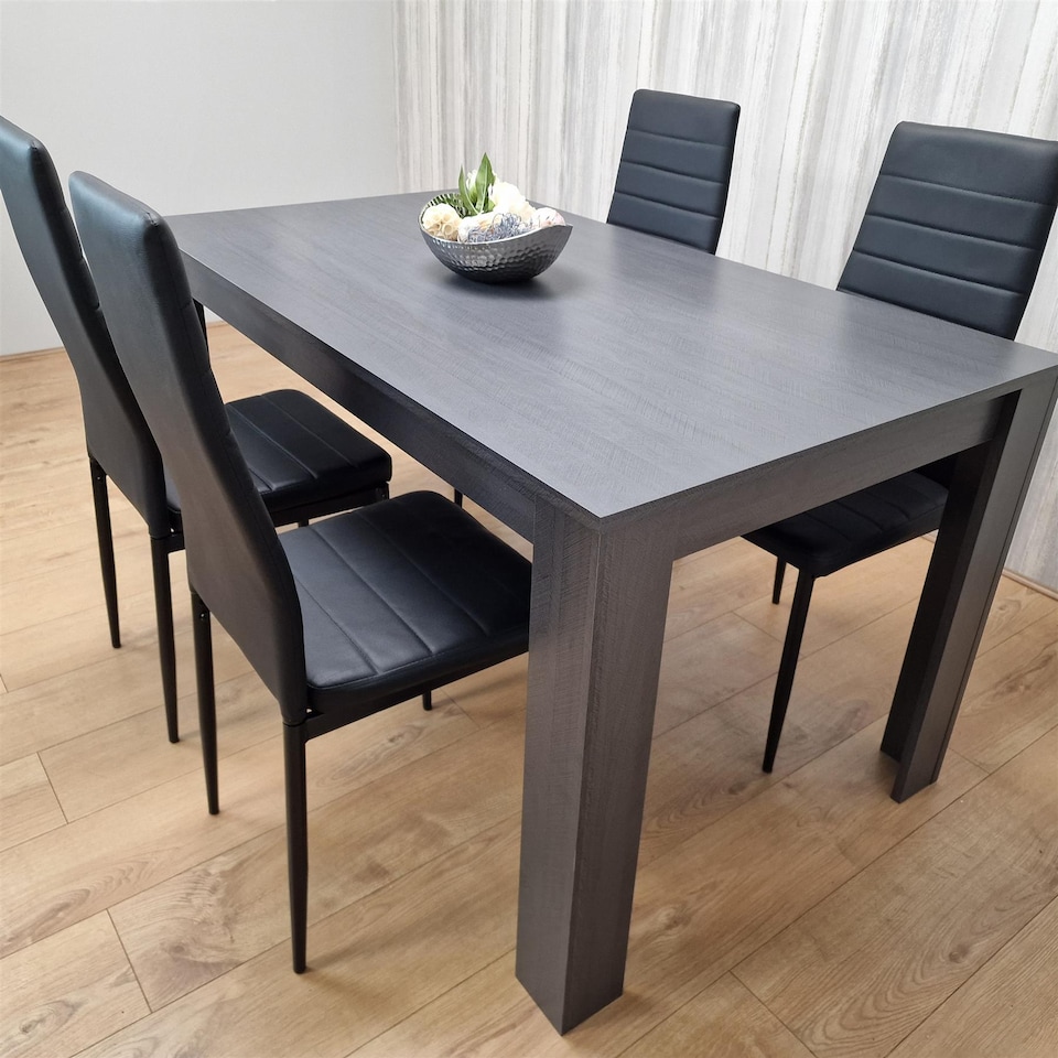 image 1 of Dining Table and 4 Chairs Black Dark Grey Faux Leather Chairs Wood Dining Set Furniture