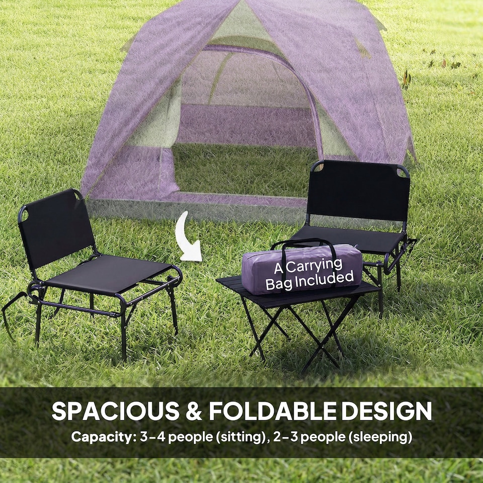 image 1 of Outsunny 3-4 Person Camping Tent, Waterproof Tent, Purple | Purple | Purple | 200 x 200 x 135 cm
