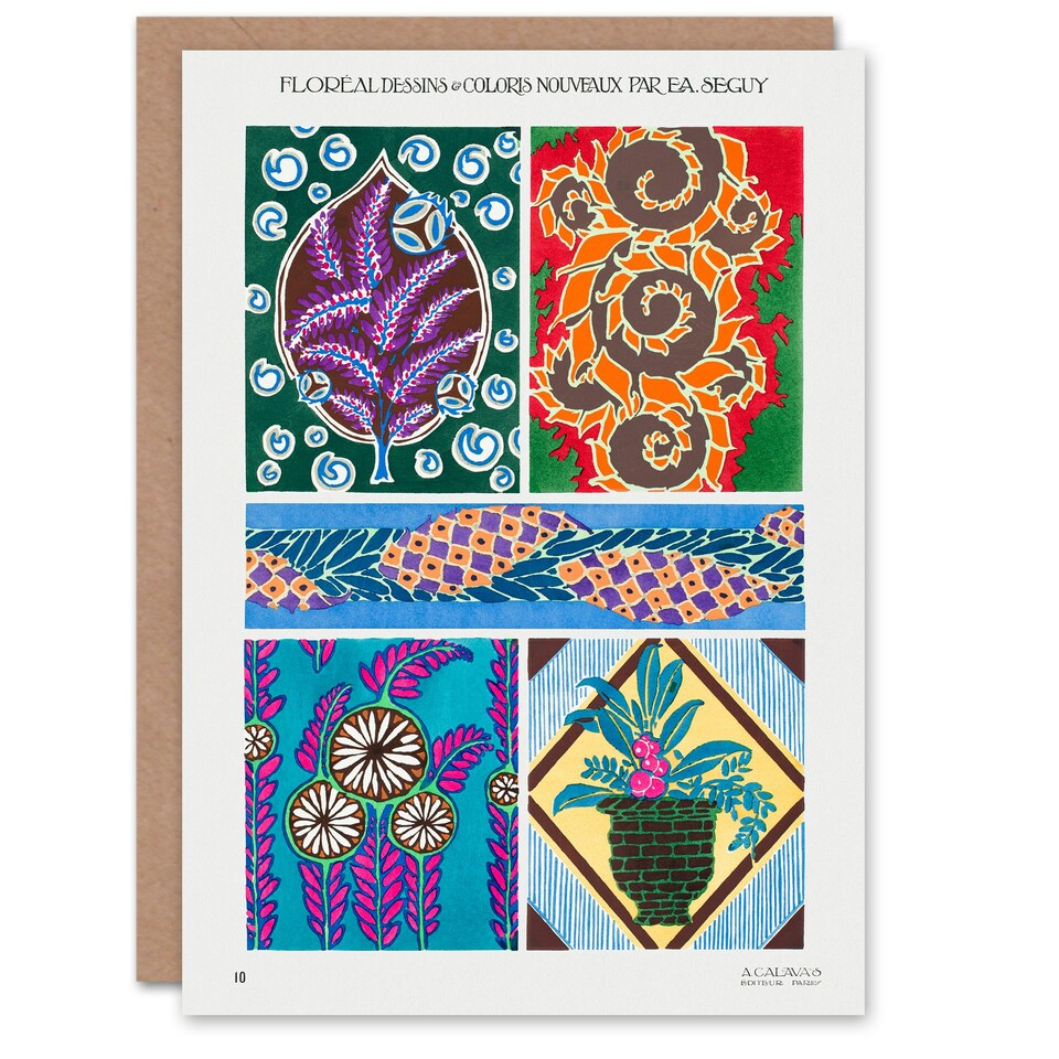 image 1 of Eugene Seguy Art Card Colourful Vintage Floral Designs