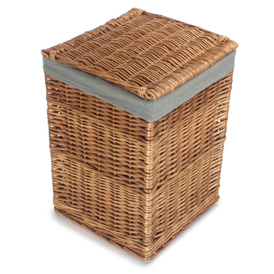 image 1 of Light Steamed Small Square Laundry Basket with Grey Sage Lining | Grey | Grey
