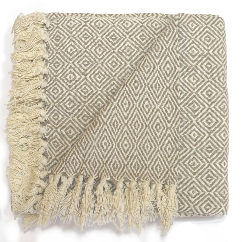 image 1 of Rona Cotton Geometric Throw (127x152) Brown