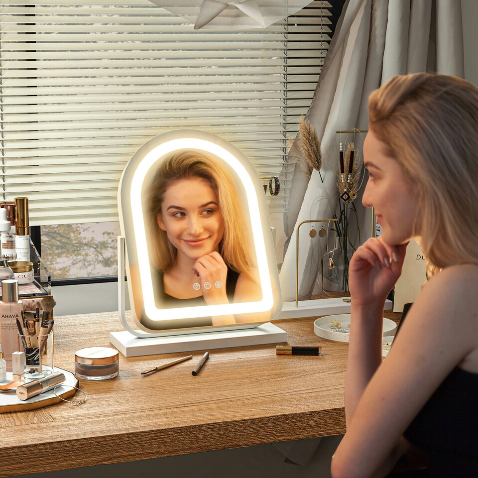 image 1 of HOMCOM Vanity Mirror with 3 Colour Light, 360 Degree Rotation, Touch Screen | White