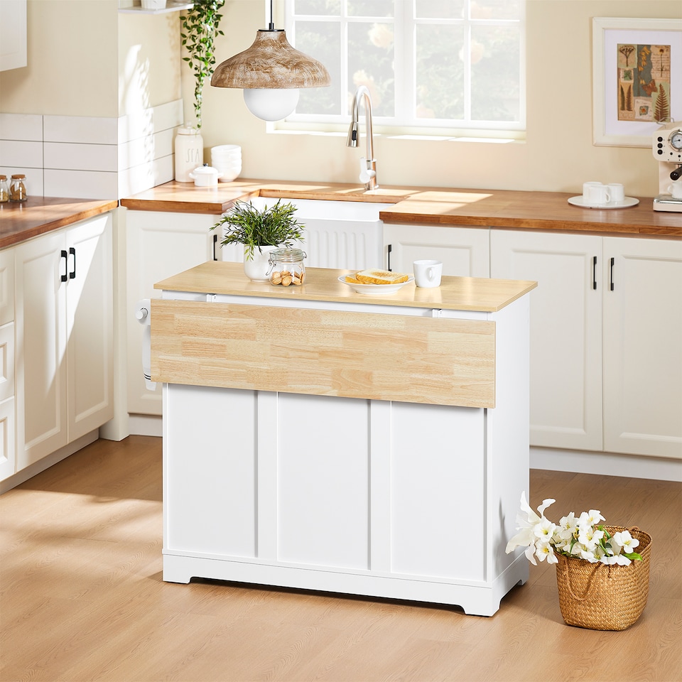 SoBuy FKW129-WN,Rolling Kitchen Island with Extendable Worktop & 2
