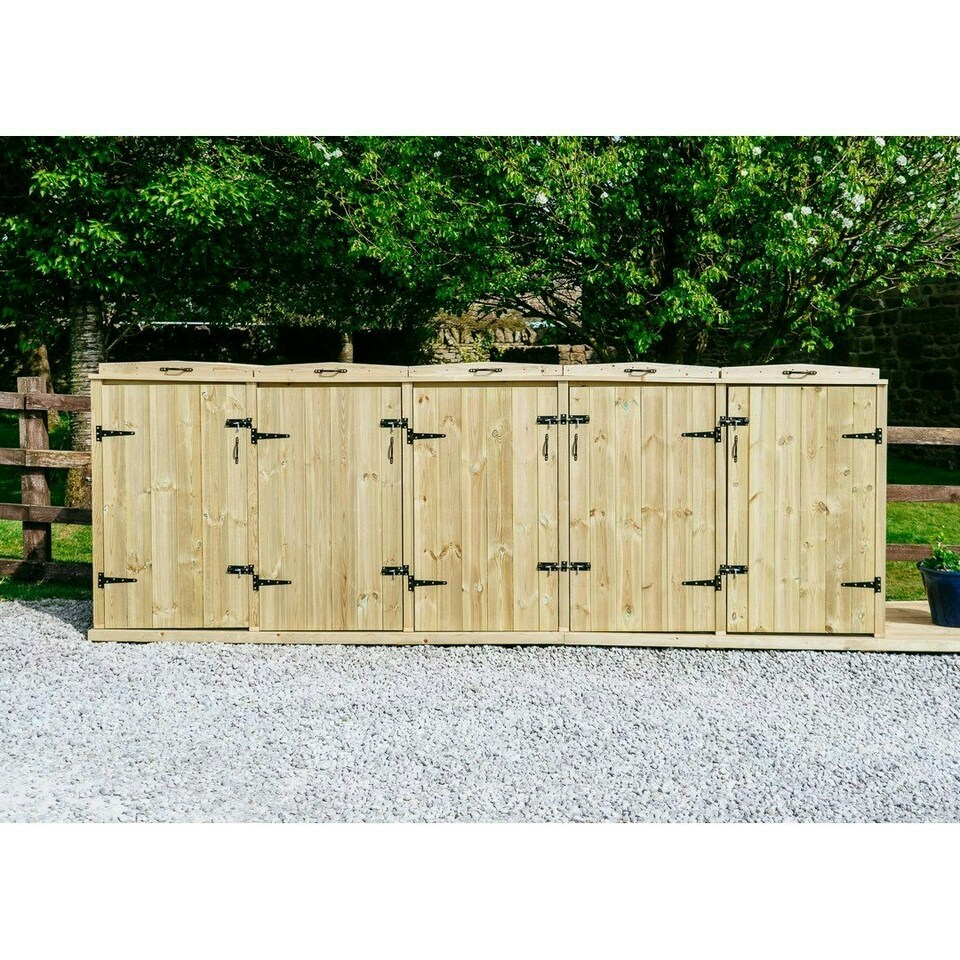 image 1 of Chatburn 2 Wheelie Bin/6 Recycle Box Store - L80.4 x W319.5 x H120 cm - Fits 2x 180L or 2x 240L Wheelie Bins & 6x Recycle Boxes Brown