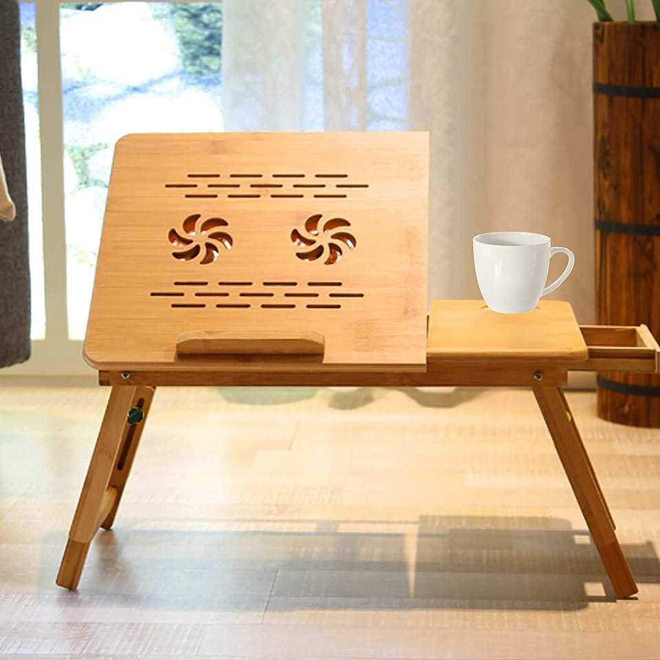 image 1 of Bamboo Folding Laptop Stand Adjustable Angle Bed Breakfast Tray Table Macbook PC | Multi