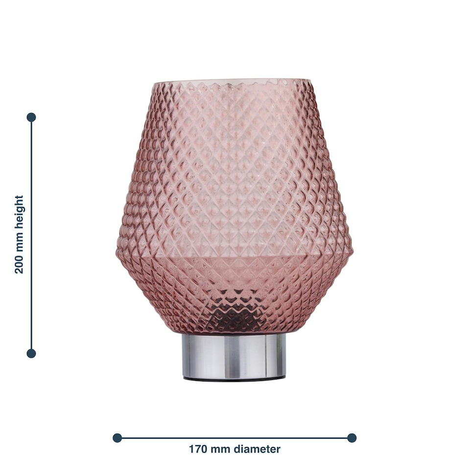 image 1 of Porter - Battery Operated Chrome Lamp with Pink Textured Glass Chrome | Pink