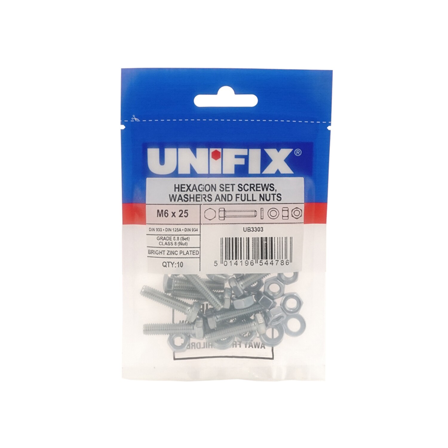 Unifix Grade 8.8 Hex Set M8 x 75 - Box of 30 Blue M8 30