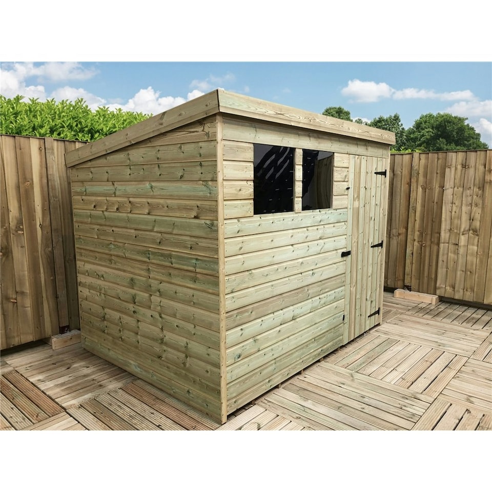 image 1 of 7 x 4 Garden Shed Pressure Treated T&G PENT Wooden Garden Shed - 2 Windows + Single Door (7' x 4' / 7ft x 4ft) (7x4)