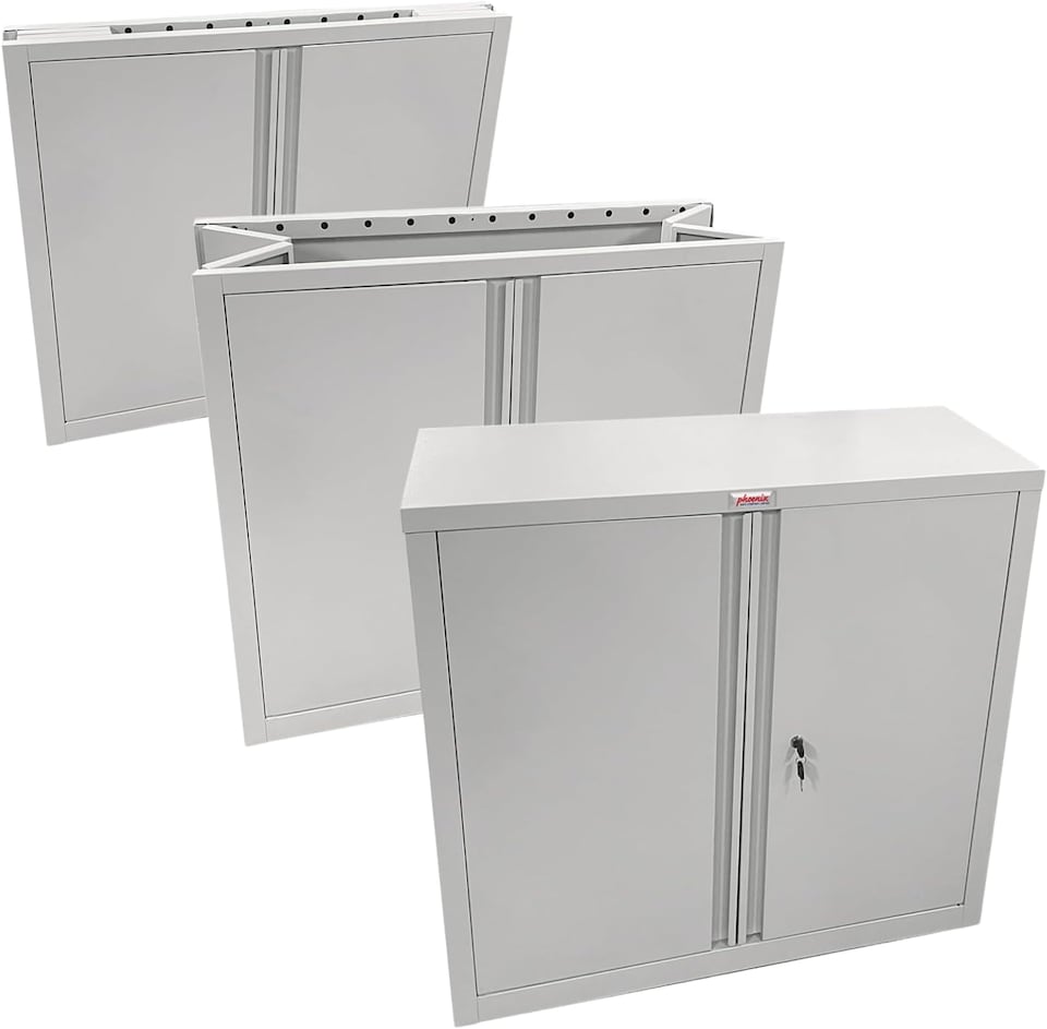 image 1 of Phoenix SCF Series SCF0891GGK 2 Door 1 Shelf Steel Storage Foldable Cupboard in Grey with Key Lock