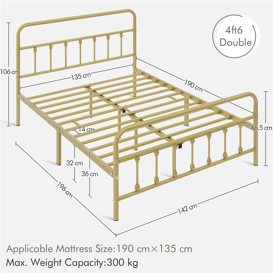 image 1 of Yaheetech Full Classic Iron Platform Bed with High Headboard and Footboard Antique Gold