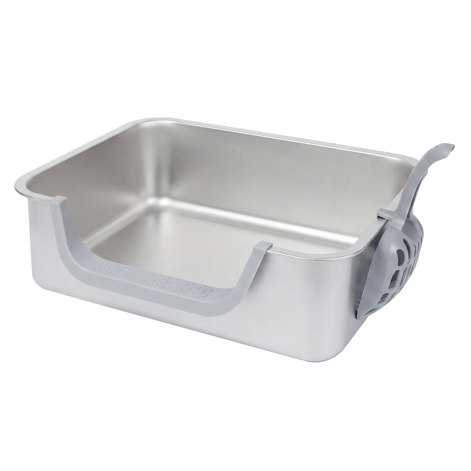 image 1 of Skylos Cat Litter Tray Stainless Steel 7.5cm Low Entry High Sides 201 Steel