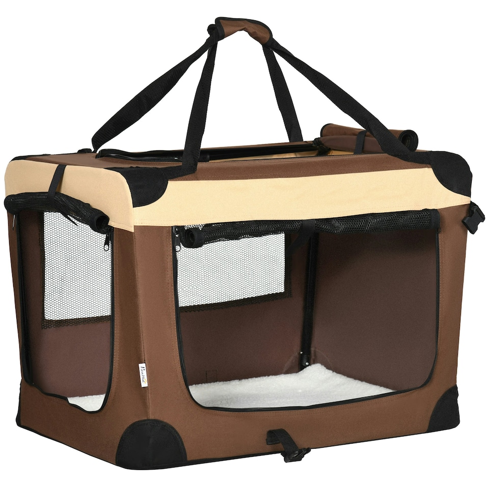 image 1 of PawHut 70cm Foldable Pet Carrier Bag Soft Travel Dog Crate for Small Dogs Brown