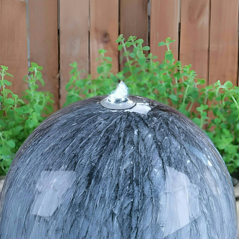 image 1 of Primrose Echo Falls Marble Sphere Stainless Steel Water Feature with LEDs 50cm