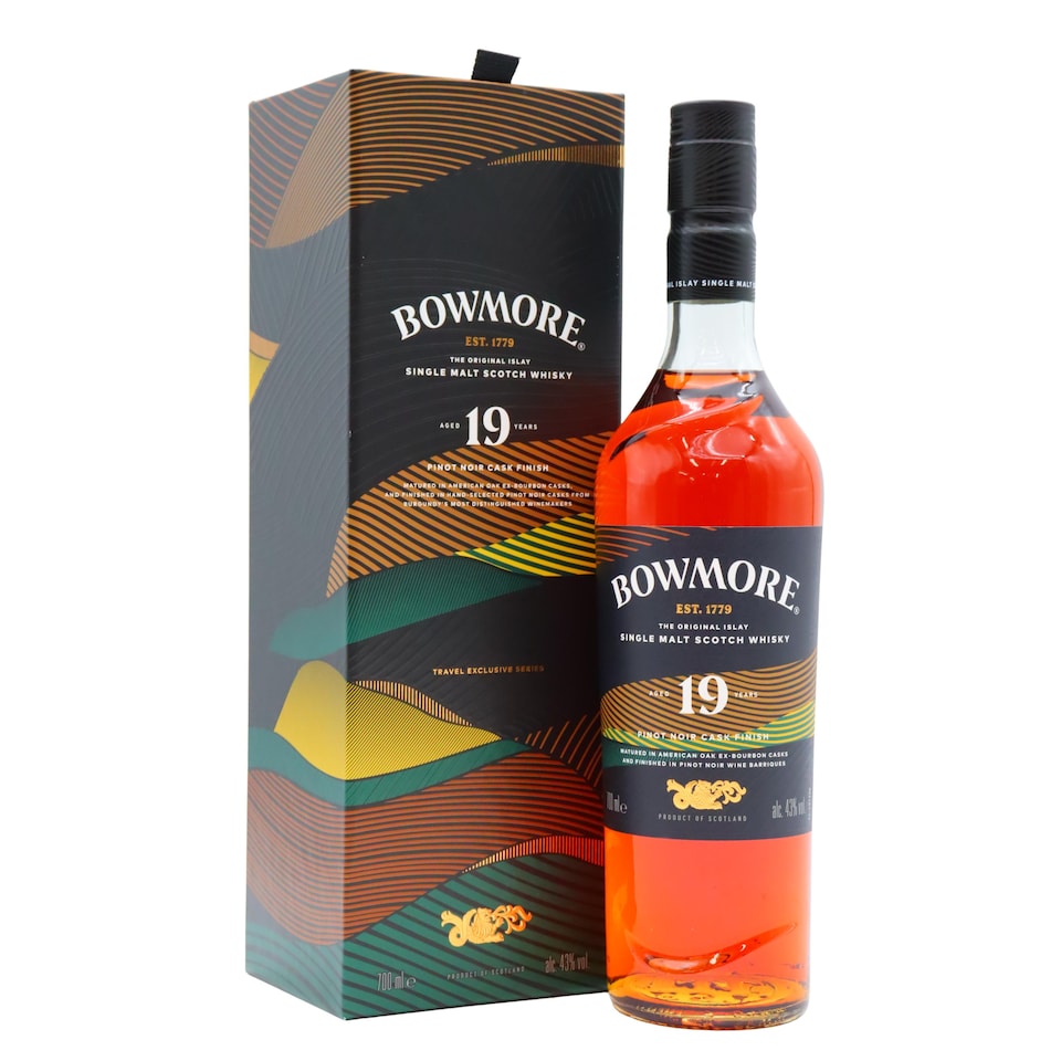 image 1 of Bowmore - Pinot Noir Cask Finish Single Malt Scotch 19 year old Whisky | Multi | New | Vibrant red fruit notes, crisp green apple, subtle buttery richness, gentle maritime smoke | 1