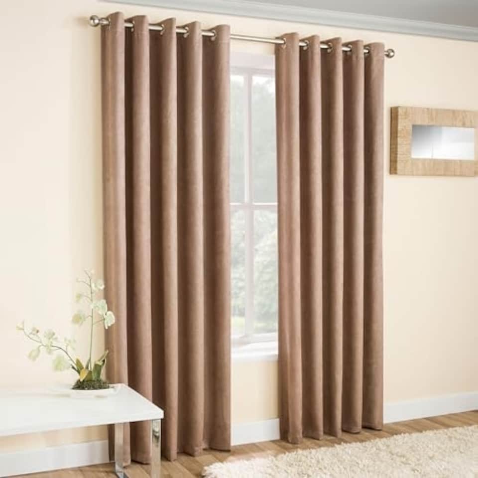 image 1 of Vogue Latte Curtains 90 x 108 inch (229 x 274 cm) Room Darkening Eyelet Thermal Noise Reducing Curtains for Bedroom and Living Room