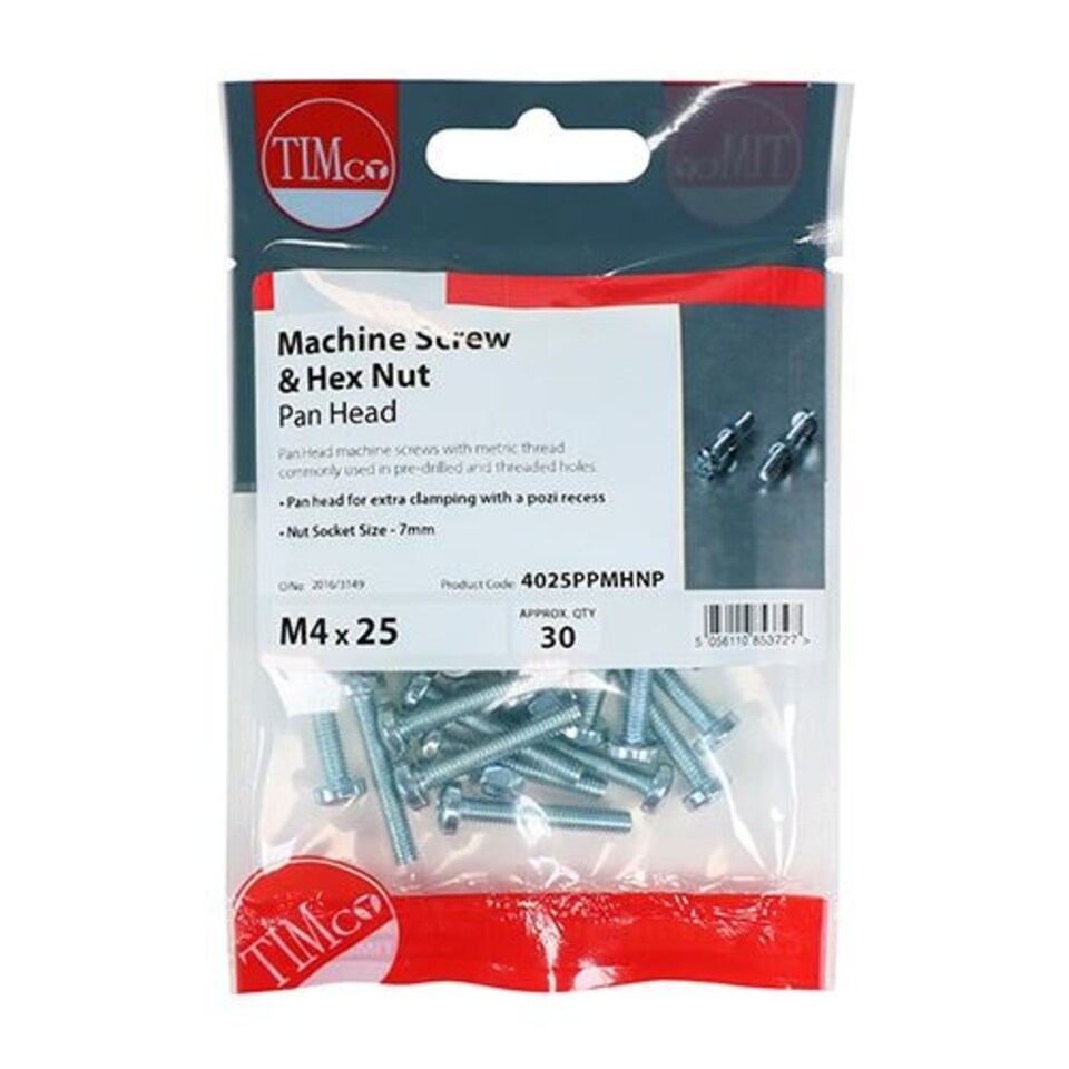 image 1 of Timco - Machine Screws - PZ3 - Pan & Hex Nuts - Zinc (Size M6 x 16 - 15 Pieces)
