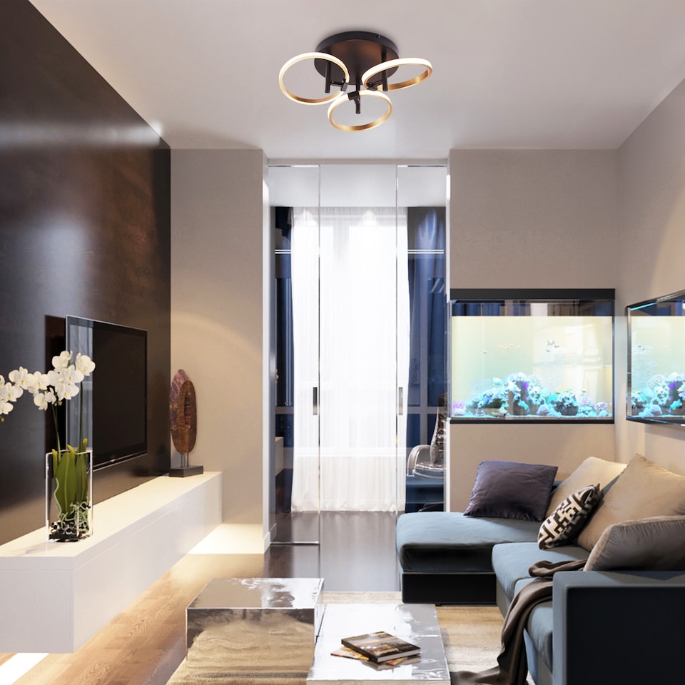 image 1 of Modern Adjustable Gold Halo Rings LED Ceiling Light Fitting with Mat Black Base | Gold