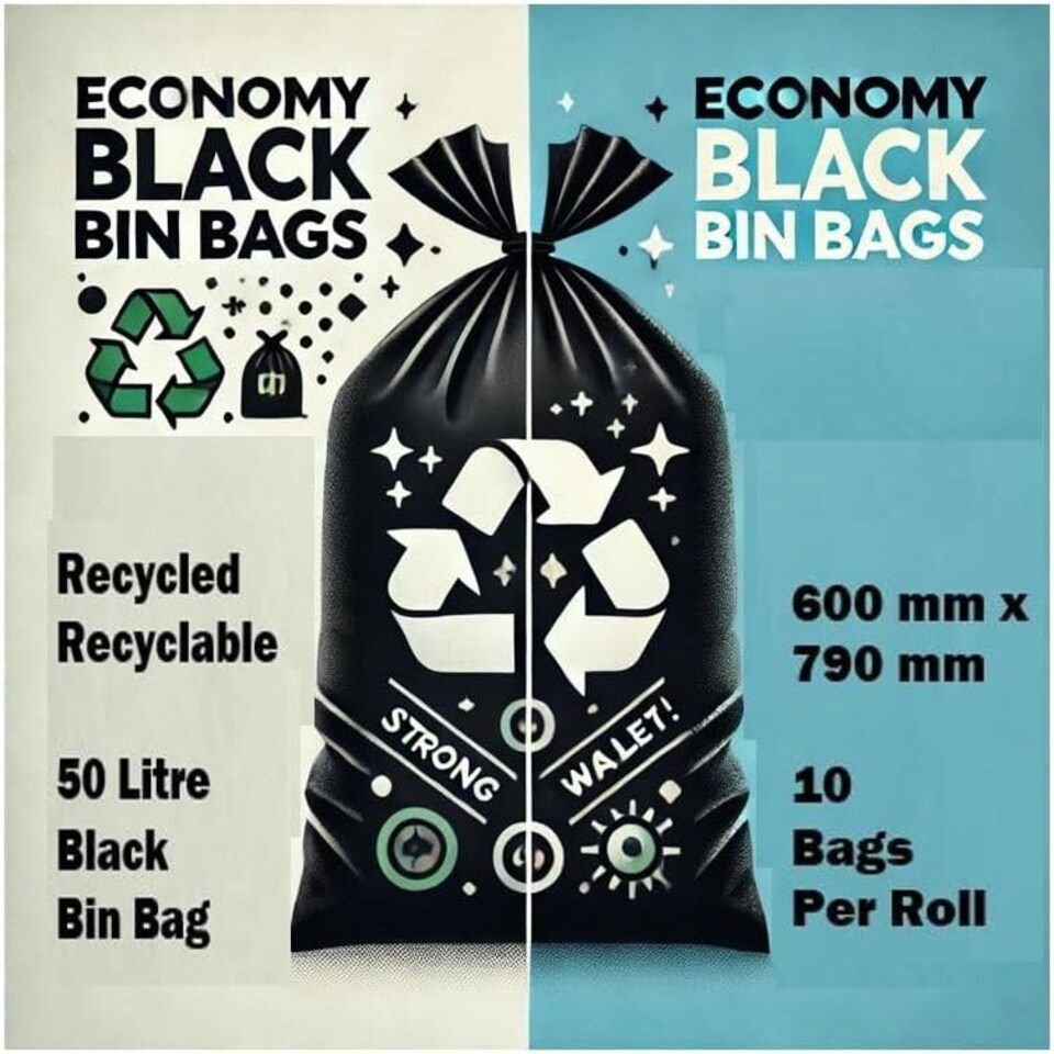 image 1 of Hero 50L Black Bin Bags – Strong Heavy Duty Rubbish Sacks | Tear-Resistant Waste Liners for Kitchen, Home, Office & Garden – 10 Bags