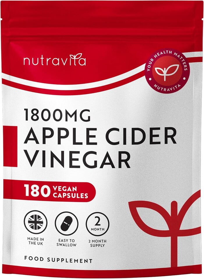 image 1 of Nutravita Apple Cider Vinegar Capsules 1800mg - Raw & Unfiltered ACV from UK Grown Apples - 180 High Strength Vegan Capsules - 60 Day Supply