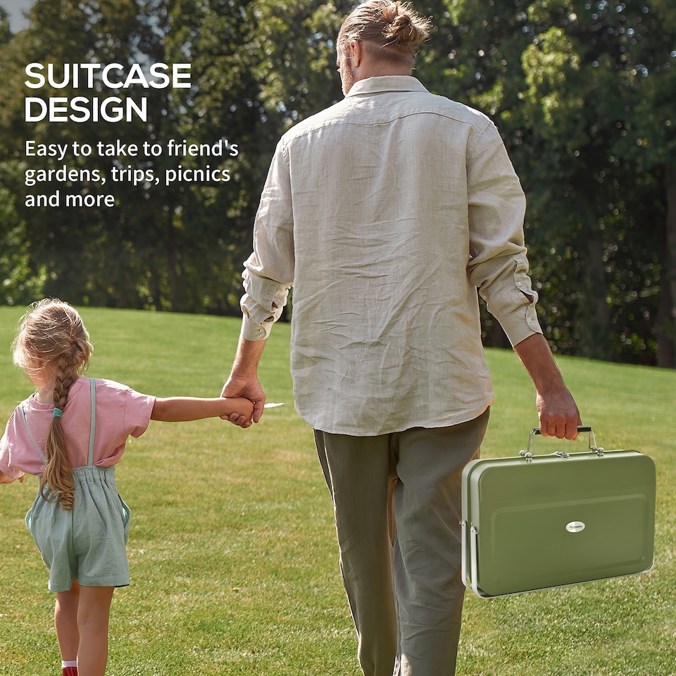 image 1 of Outsunny Portable BBQ Grill with Suitcase Design for Camping Picnic Party, Green