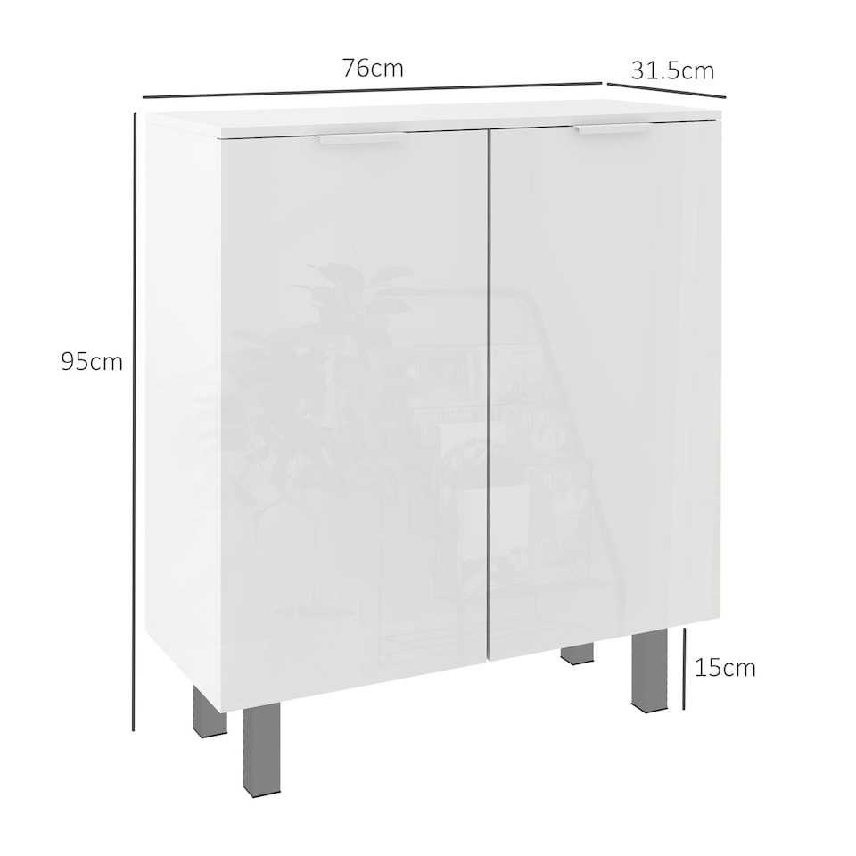 image 1 of HOMCOM Shoe Cabinet, Compact Shoe Storage Cabinet with Soft-Close Hinges and Adjustable Shelves for 15-20 Pairs of Shoes, High Gloss White