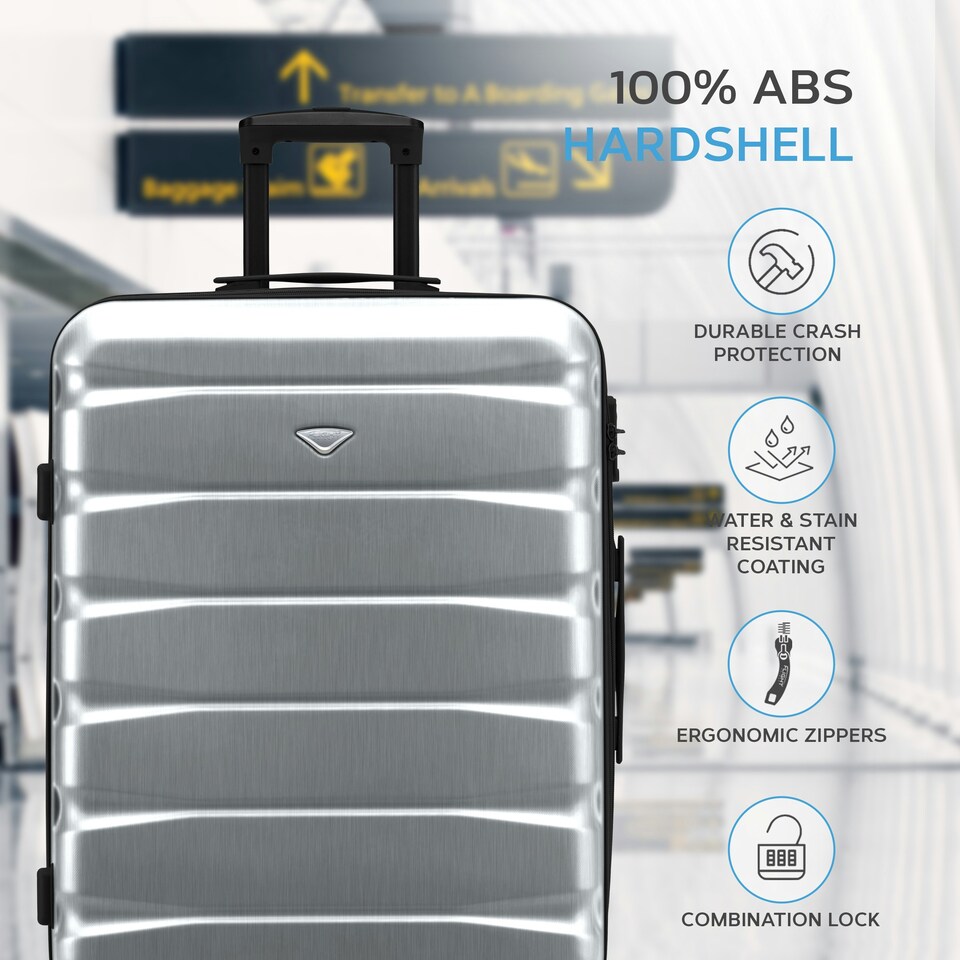 image 1 of Flight Knight 25" 4 Wheel ABS Hard Case Medium Suitcase 100+ Airlines Approved - easyJet, British Airways, Ryanair, Jet2, Emirates & Many More - Check-in | Pink | Pink | Medium