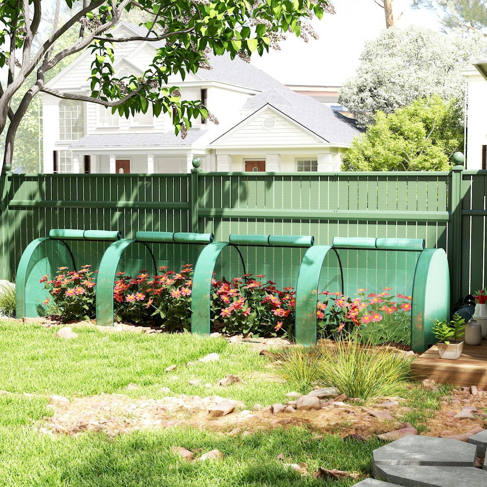 image 1 of Outsunny Tunnel Greenhouse Steel Frame for Garden w/ Zipper Doors, Green